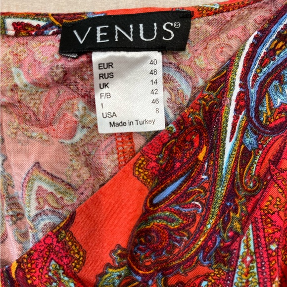 VENUS Womans Shift Dress Paisley V-Neck Flare Sleeve Rust Multicolor Size 8 - Picture 5 of 10